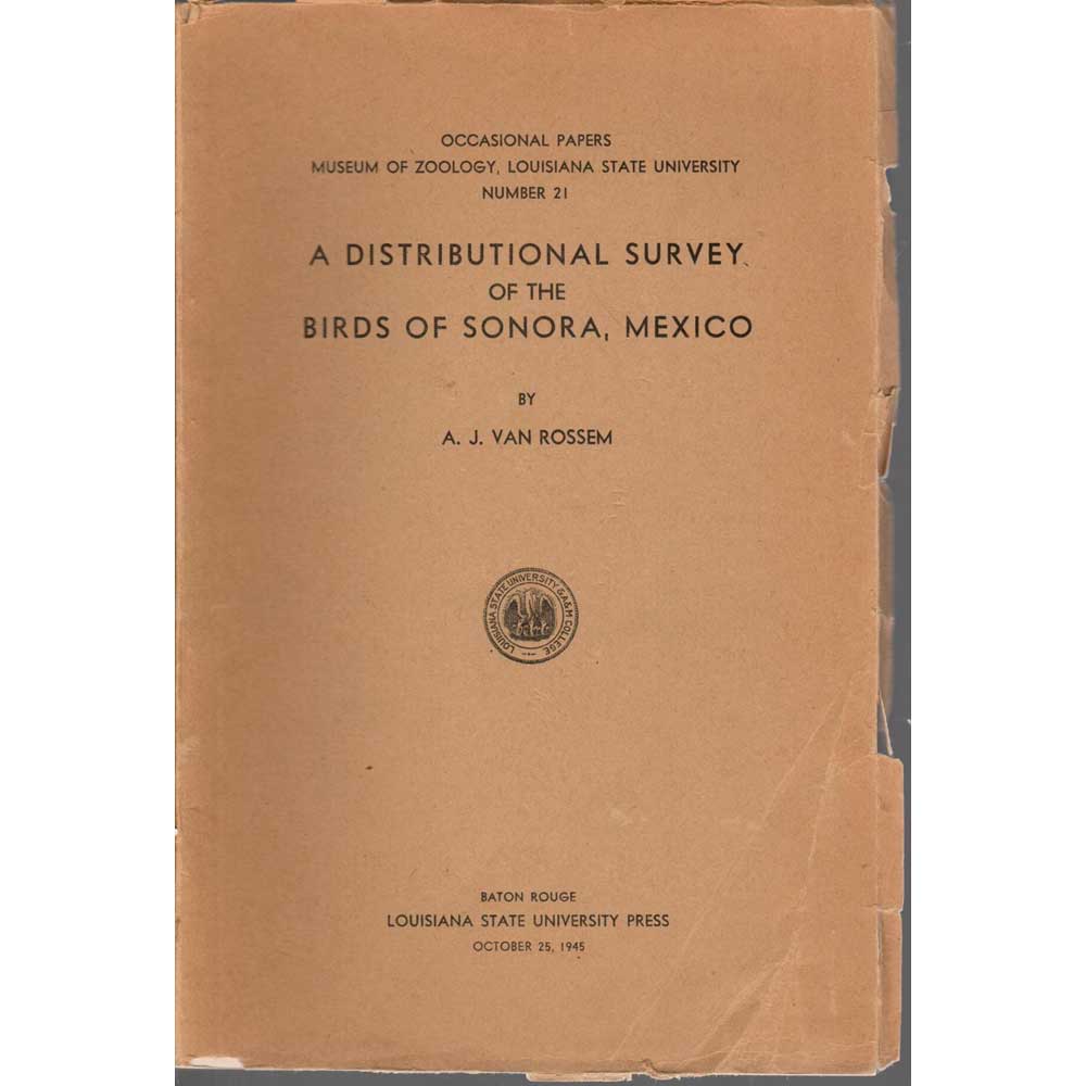 Book cover and/or sample page of A Distributional Survey of the Birds of Sonora, Mexico