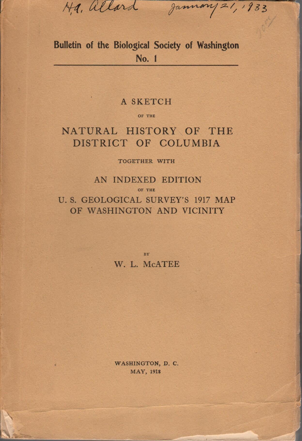 Book cover and/or sample page of A Sketch of the Natural History of the District of Columbia: Together With an Indexed Edition of the U.S. Geological Survey's 1917 Map of Washington and Vicinity