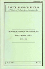 Book cover and/or sample page of The Raptor Research Foundation Bibliographic Index (1967-1986)