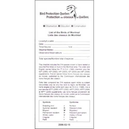 List of the Birds of Montreal / Liste des oiseaux de Montreal cover