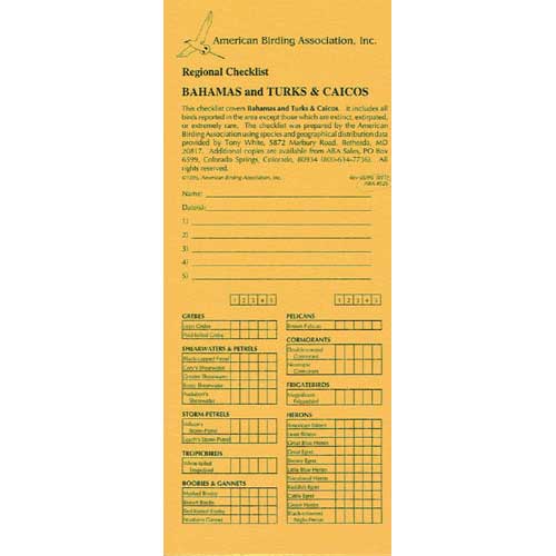 Book cover and/or sample page of ABA Regional Checklist: Bahamas and Turks & Caicos