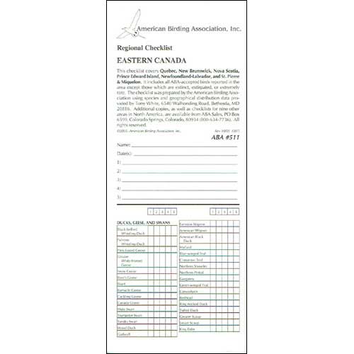 Book cover and/or sample page of ABA Regional Checklist: Eastern Canada