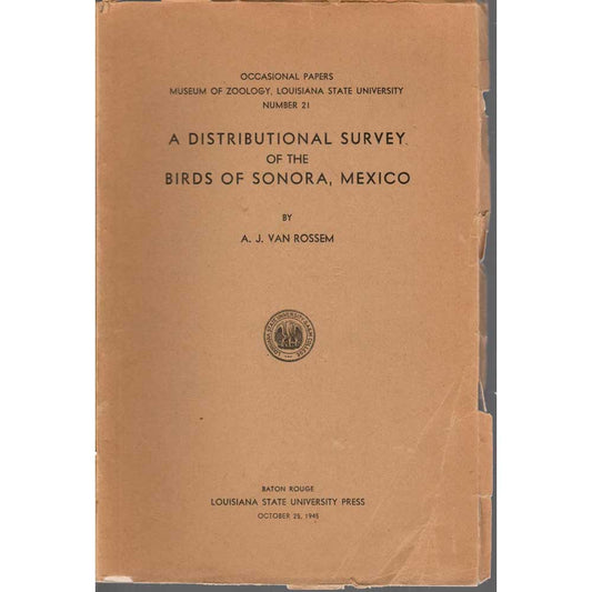 Book cover and/or sample page of A Distributional Survey of the Birds of Sonora, Mexico