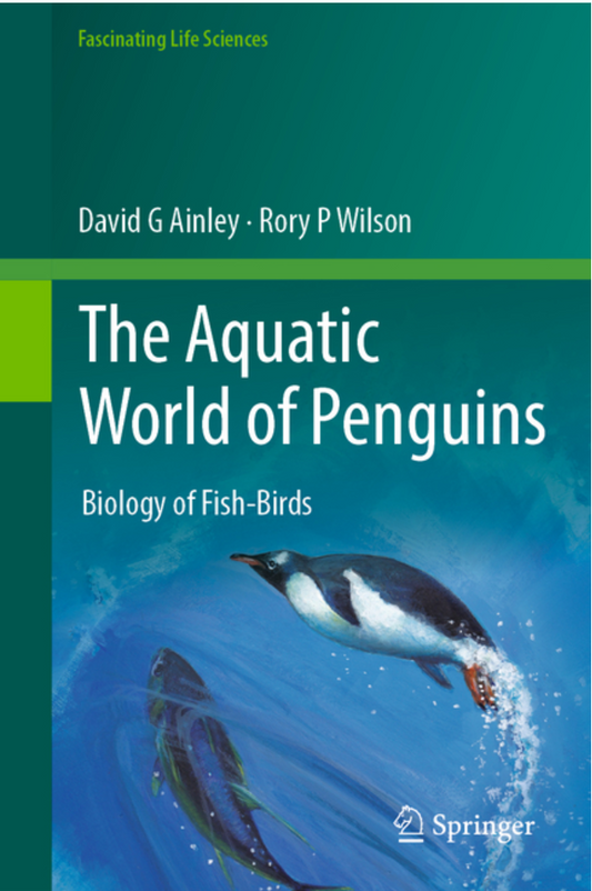 Green book cover with illustration of swimming penguin