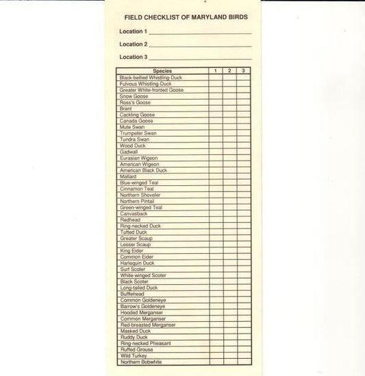 Field Checklist of Maryland Birds cover
