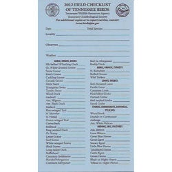 2012 Field Checklist of Tennessee Birds cover