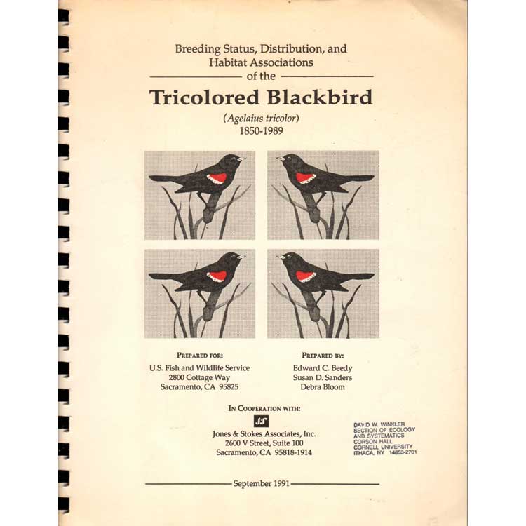 Book cover and/or sample page of Breeding Status, Distribution, and Habitat Associations of the Tricolored Blackbird (Agelaius tricolor)