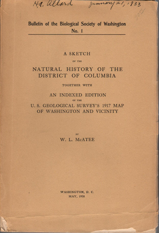 Book cover and/or sample page of A Sketch of the Natural History of the District of Columbia: Together With an Indexed Edition of the U.S. Geological Survey's 1917 Map of Washington and Vicinity