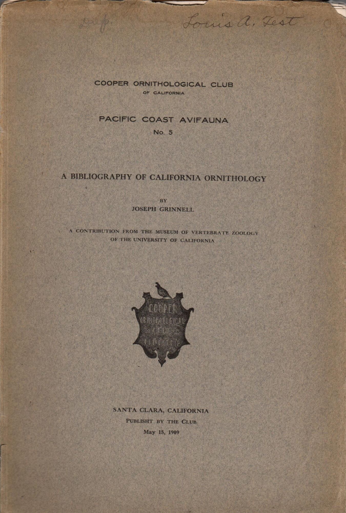 Book cover Bibliography of California Ornithology: [First], Second, and Third Installments