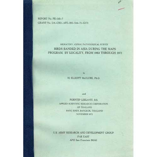 Book cover and/or sample page of Birds Banded in Asia During the MAPS Program, by Locality, from 1963 through 1971