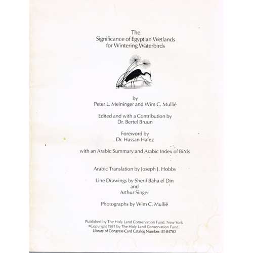 Book cover and/or sample page of The Significance of Egyptian Wetlands for Wintering Waterbirds with an Arabic Summary and Arabic Index of Birds