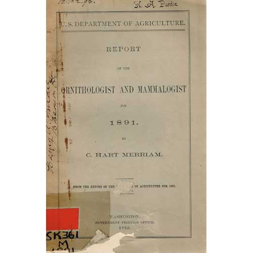 Book cover and/or sample page of Report of the Ornithologist and Mammalogist for 1891 by C. Hart Merriam
