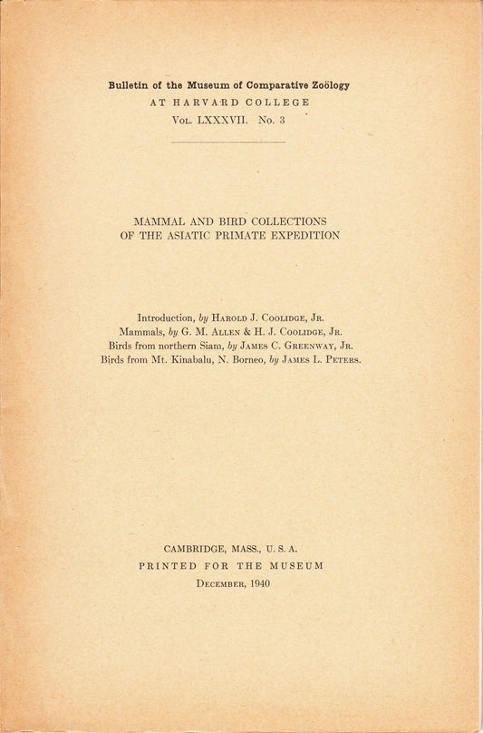 Mammal and Bird Collections of the Asiatic Primate Expedition