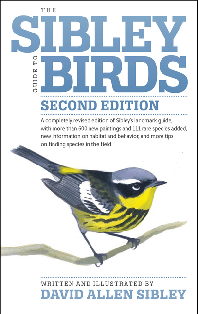 Book cover of 'The Sibley Guide to Birds' with a bird illustration on a white background