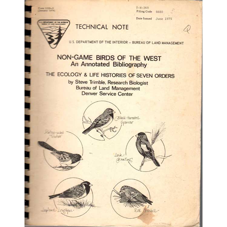 Book cover and/or sample page of Non-Game Birds of the West, an Annotated Bibliography: The Ecology and Life Histories of Seven Orders