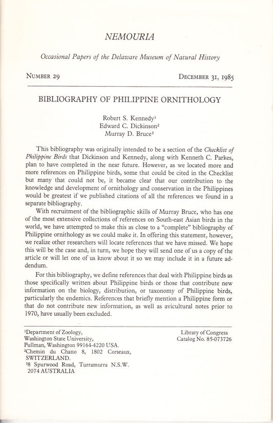 Bibliography Of Philippine Ornithology